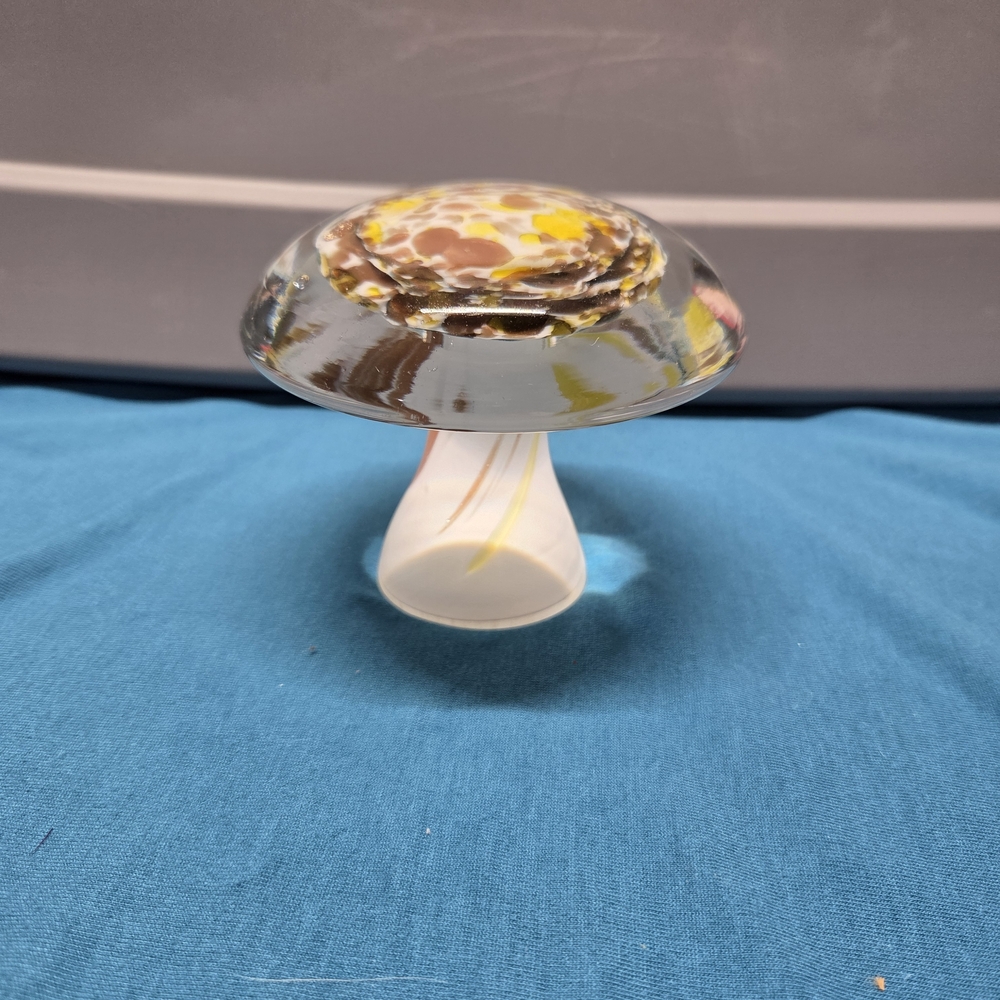 3" Hand Blown Glass Mushroom Paperweight or Table Decor
